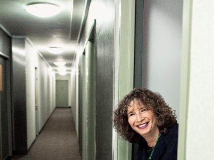 Nancy Rosenblum in her Greenwich Village apartment building