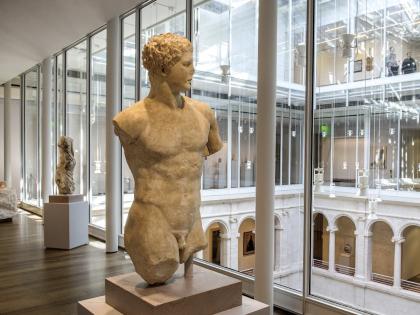 Light from the Calderwood Courtyard is ideal for the display of ancient sculpture, like this Roman work.