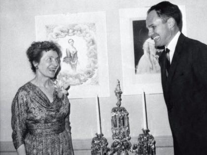 Philanthropist Edwin Binney with Helen Willard, curator of the Harvard Theatre Collection