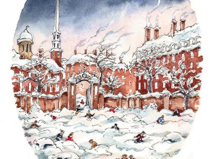 Illustration of Cambridge in deep snow, not cleaned up