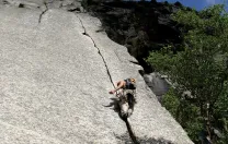Former Mountaineering Club head Jimmy Watts ’10 “trad” climbs at Cannon Cliff in Franconia Notch, New Hampshire.