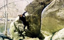 Athena Jiang ’11, of the Harvard Mountaineering Club, takes on “The Wave” while bouldering in Lincoln Woods, near Providence, Rhode Island.