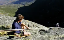 Sam Brotherton ’12 belaying at the top of the Henderson Ridge on Mount Washington during a Mountaineering Club trip