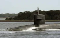 The USS <i>Wyoming</i>, an Ohio-class nuclear ballistic-missile armed submarine, transits the Intracoastal Waterway in 2009.