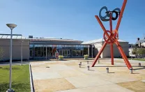 At the Currier Museum of Art: <i>Origins</i> (2001-2004), by Mark Di Suvero, highlights the entrance.