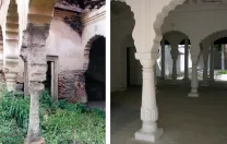 Column detail before and after the restoration