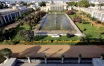 Overview of the main courtyard of the Chowmahalla Palace complex