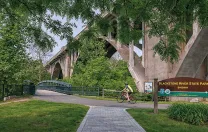 Green parkland surrounds Rhode Island bikeway