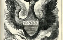 A December 1864 John Tenniel illustration for <em>Punch,</em> depicting the miraculously reelected Lincoln as “The  Federal Phoenix,” while his country, the Constitution, and habeas corpus go up in flames