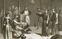 Franciscan monks established a global presence in the Middle Ages. Here, Saint Francis of Assisi (1181/1182-1226) is shown meeting Sultan Malek-el-Kamel (1180-1238) in North Africa. &copy;Prisma/UIG/Getty Images