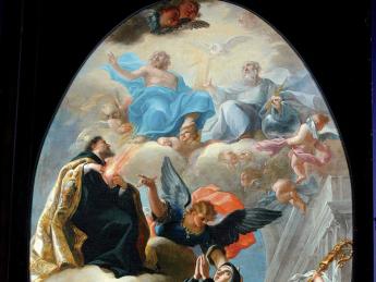 <i>The Vision of Saint Gertrude the Great with Saint Augustine and the Holy Trinity</i> (c.1673-1712). Attributed to Isidoro Arredondo