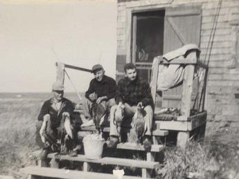 Fred Crafts (at right), with classmate Bob Krumveida (left) and a friend, Bob Ciccone, at Monomoy in November 1949