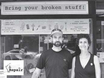 Sandra Goldmark and Michael Banta at Pop Up Repair, their experimental effort to begin a national dialogue about consumption