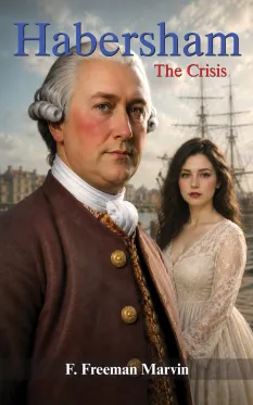 Historical book cover featuring a man in colonial attire and a woman in a white dress, with ships in the background.