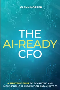 Book cover featuring the title "The AI-Ready CFO" by Glenn Hopper with a tech-inspired background.