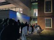 Viewers of the footage queued outside Harvard Art Museums awaiting security screening.