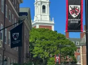view of the backside of Winthrop House and flags