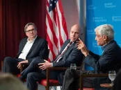 Left to right: Jason Furman, Joseph Aldy, and Robert Rubin in conversation at the Harvard Kennedy School's Institute of Politics