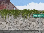A graphic depiction of a stone wall, reimagining the stone wall set in Harvard Square near Winthrop Street