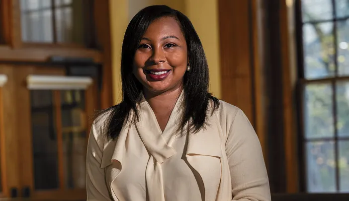 Professor Myisha Eatmon photographed in Harvard's Barker Center