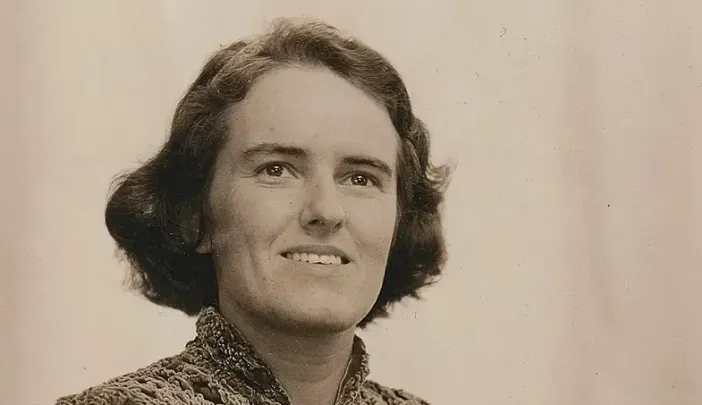 Barbara Lawrence seated, wearing a textured blouse, in a portrait from the late 1930s.