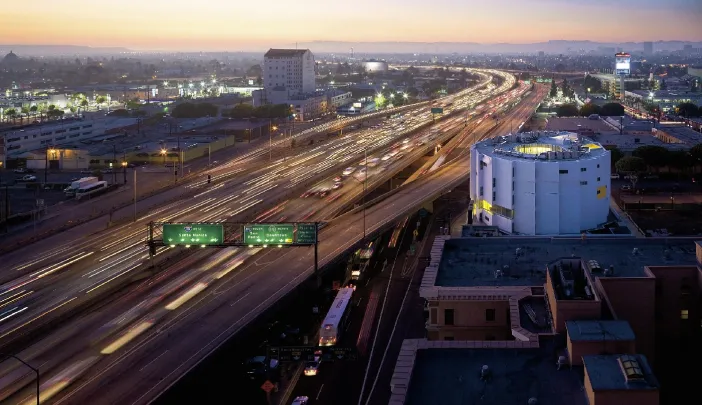 Michael Maltzan Architecture&rsquo;s New Carver Apartments stands out against the busy Santa Monica Freeway.