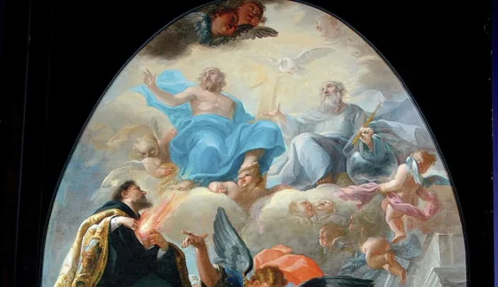 <i>The Vision of Saint Gertrude the Great with Saint Augustine and the Holy Trinity</i> (c.1673-1712). Attributed to Isidoro Arredondo