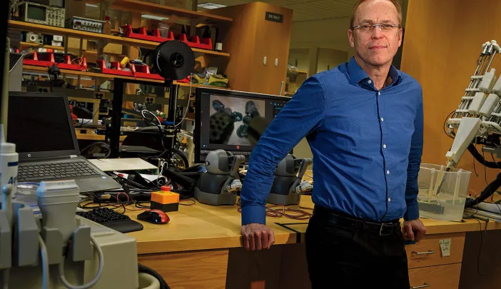 Pierre Dupont standing in pediatric surgical research lab at Boston Children's Hospital