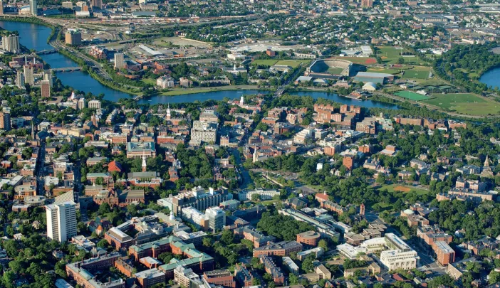The Cambridge campus as seen from a vantage point above Oxford Street, looking toward the University's future in Allston  [<a href="http://harvardmagazine.com/sites/default/files/375_so11_002_web.jpg">VIEW LARGER PHOTOGRAPH</a>]