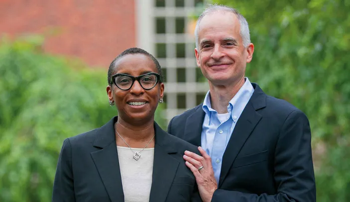 Claudine Gay and her husband, Christopher Afendulis, outside Houghton Library, June 13, 2023 