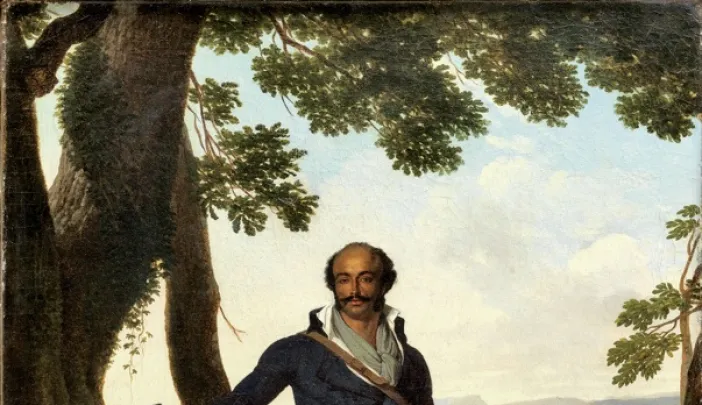 <i>Portrait of a Hunter in a Landscape,</i> attributed to Louis Gauffier (1762-1801), is said to be a portrait of General Dumas.