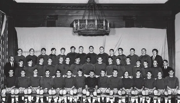 Happy campers: For their team photo, a day or two after The Game, the Crimson wore practice jerseys, giving them rather a raffish look.