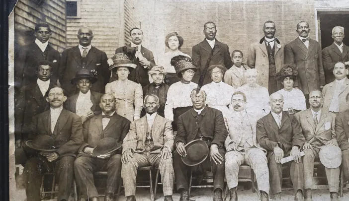William Monroe Trotter (first row, fifth from right) with other leaders of the Liberty League, circa 1920