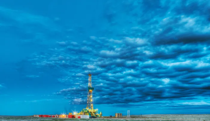 A hydraulic fracturing rig drilling for natural gas in eastern Colorado