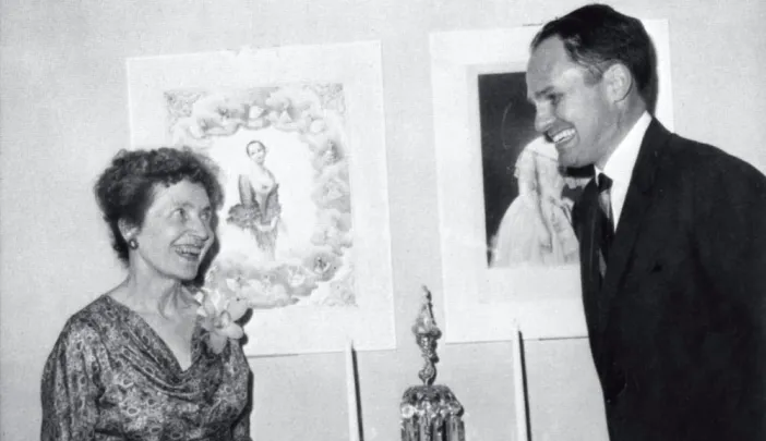 Philanthropist Edwin Binney with Helen Willard, curator of the Harvard Theatre Collection