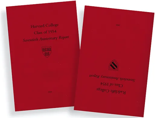 Covers of Harvard and Radcliffe College class of 1954 seventieth reunion class reports