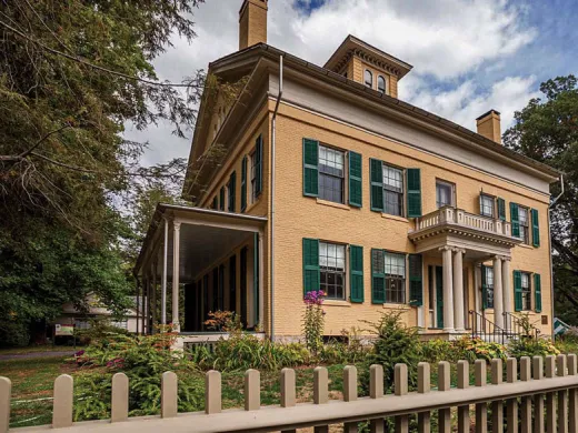 Photograph of Emily Dickinson’s family home, The Homestead, an elegant wooden building
