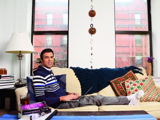 The writer at work: Soman Chainani in his Brooklyn  apartment