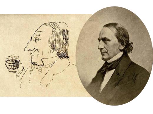 Harvard president James Walker, in caricature and in the flesh