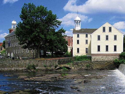 Scenic view of historic Slater Mill in Pawtucket, Rhode Island