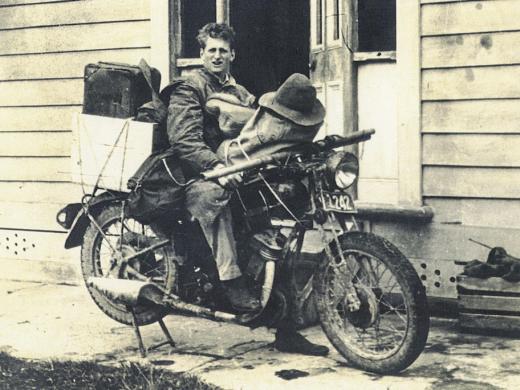 Marden in New Zealand on his way from the farm to Wellington to try to leave for America, 1942 