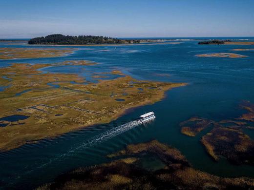 Aerial view of Essex Bay, part of the coastline north of Boston. 