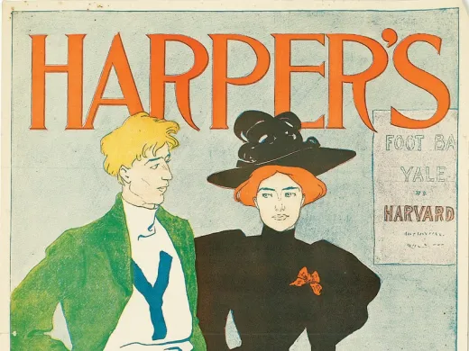 Image courtesy of Swann Galleries One of the earliest American football posters, done for <i>Harper’s</i> in 1894 by Edward Penfield. This example, in B+ condition, sold at a Swann Galleries auction August 3 in New York City for $1,320, including buyer’s premium. In 1894 Yale beat Harvard 12-4.