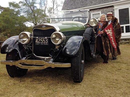 Robert Norton Ganz Jr. and his wife, Anne, give pride of place to his 1925 Lincoln convertible.