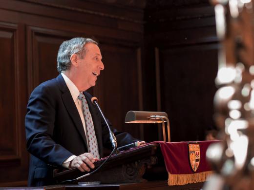 Photograph of President Lawrence S. Bacow at Morning Prayers in Memorial Church