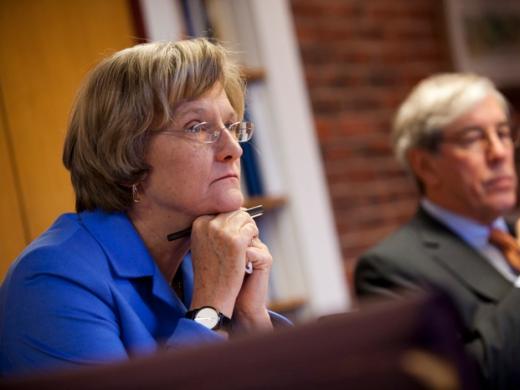 President Drew Faust and Senior  Fellow Robert D. Reischauer discussing the governance changes on December 5