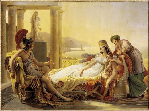 Aeneas, future founder of Rome, rouses the sympathies of Dido, queen of Carthage, with the tale of the destruction of his home city, Troy. 