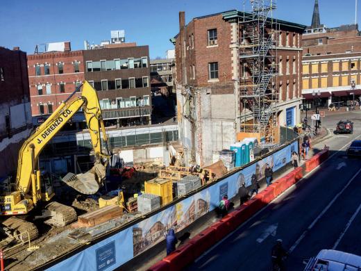 Photograph of major construction projects in Harvard Square