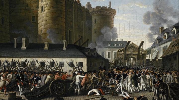 Painting, The storming of the Bastille and arrest of the Governor M. de Launay, July 14, 1789, artist unknown