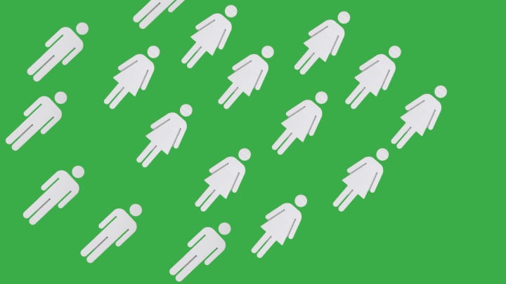 Male and female icons on a green background